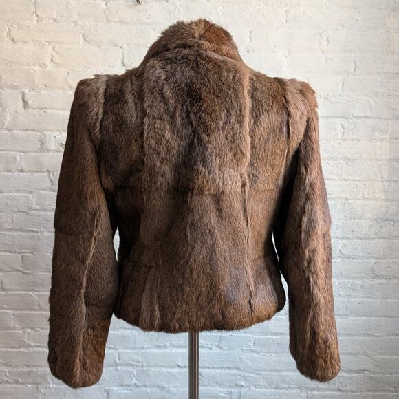 Vintage Brown Rabbit Fur Coat Crop Penny Lane Shaggy Furry Chic Mod Jacket - Picture 4 of 9